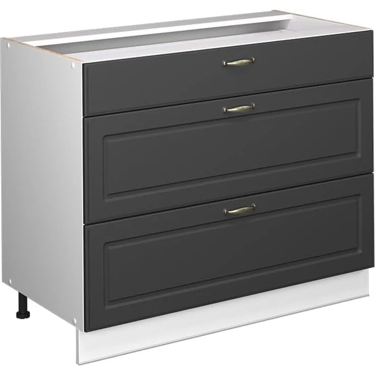 Küchenunterschrank Fame-Line Anthrazit-Gold Landhaus/Weiß 100 cm ohne Arbeitsplatte Vicco – Bild 1