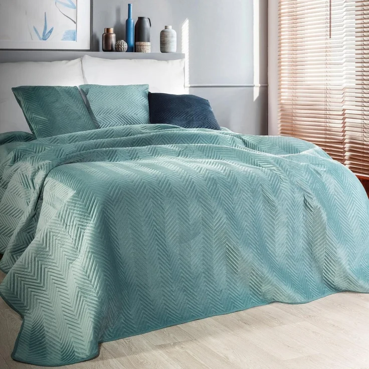 Tagesdecke Velours Samtdecke Gesteppt Steppdecke Klassische Decke SOFIA minze 220x200 cm minze – Bild 2