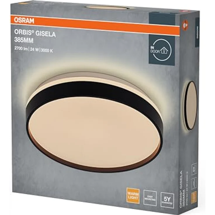 Osram Orbis Gisela LED Deckenleuchte 385mm, 24W, 3000K Warmweiß, Schwarz, Metall mit Kunststoff-Ring, IP20 – Bild 2