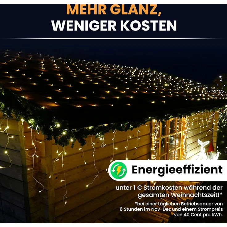 Gartenpirat LED-Lichternetz flexibel 3x2 m 4x2 m oder 3x3 m 200 LED warmweiß mit Timer-Funktion Lichterkette Netz Beleuchtung außen innen – Bild 3