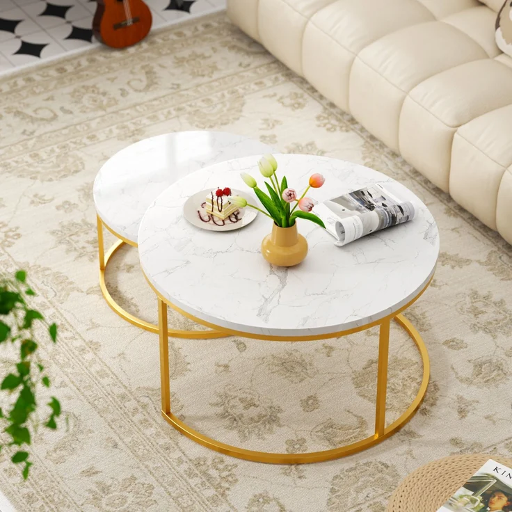Couchtisch 2-teiliges Couchtisch-Set mit tabiler Eisenrahmen & leicht zu reinigende MDF-Tischplatte 2 -St 2 -St. geeignet für Wohnzimmer – Bild 5