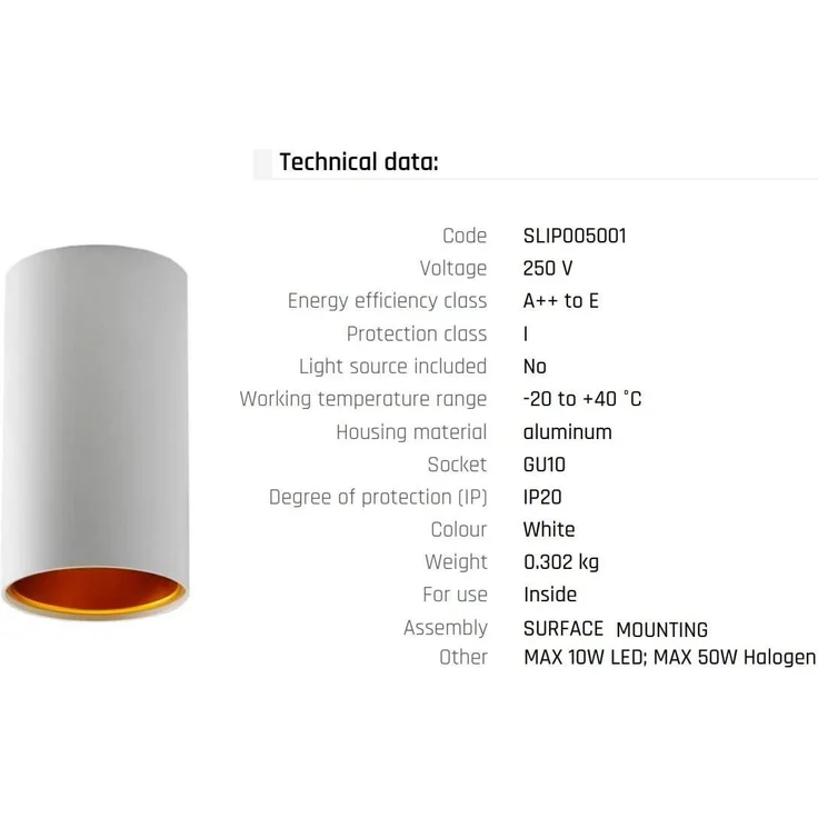 Deckenspots weiß D-70mm GU10 IP20 Röhre goldenes Auge – Bild 4