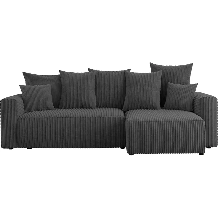 MEBLINI Schlafcouch mit Bettkasten - 238x142x73cm - Dunkelgrau Cordstoff - DAVE - Kleines Ecksofa mit Schlaffunktion - Sofa mit Relaxfunktion und Kissen - Kleine Couch L-Form - Eckcouch