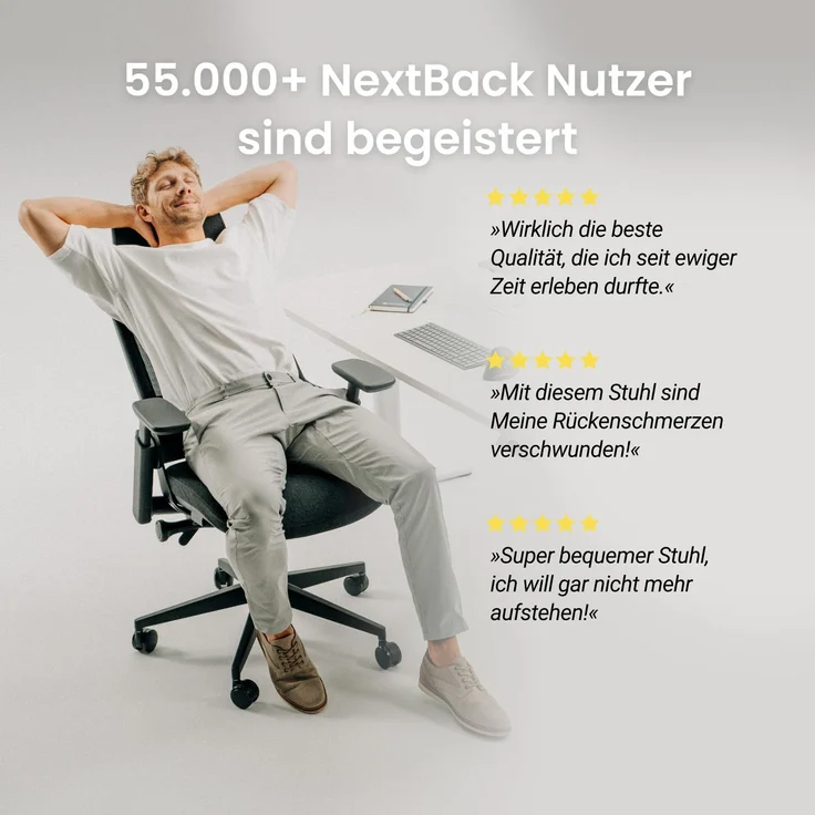 Ergotopia 'NextBack Pro' ergonomischer Bürostuhl mit integrierter Lordosenstütze, 3D Armlehnen & verstellbarer Kopfstütze, Schwarz – Bild 2