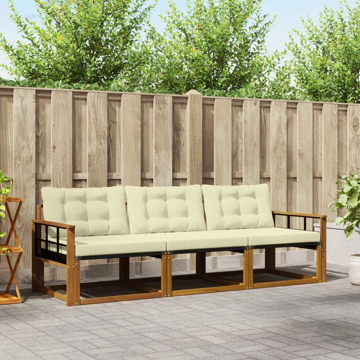 vidaXL Outdoor-Sofagarnitur 3 stk. 3-Sitzer Natur und Creme 3369149 – Bild 1