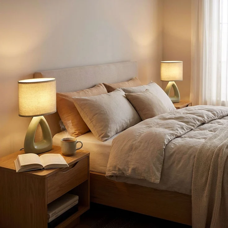 Tischleuchte, Keramik Textil, grün, H 30 cm – Bild 4