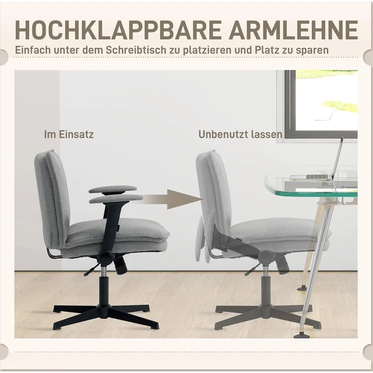 HOMCOM Bürostuhl Schreibtischstuhl, höhenverstellbar (Drehstuhl, 1 St), für Schlafzimmer, Arbeitszimmer, Grau – Bild 4