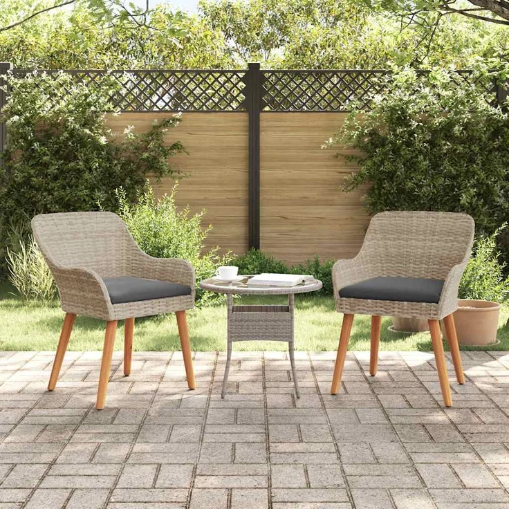 Gartenstuhl EGOS 2er Set Poly-Rattan 62,5x55x82 cm mit Polster Hellgrau | Gartenstuhl Rattan Outdoorstühle Balkonstühle – Bild 3