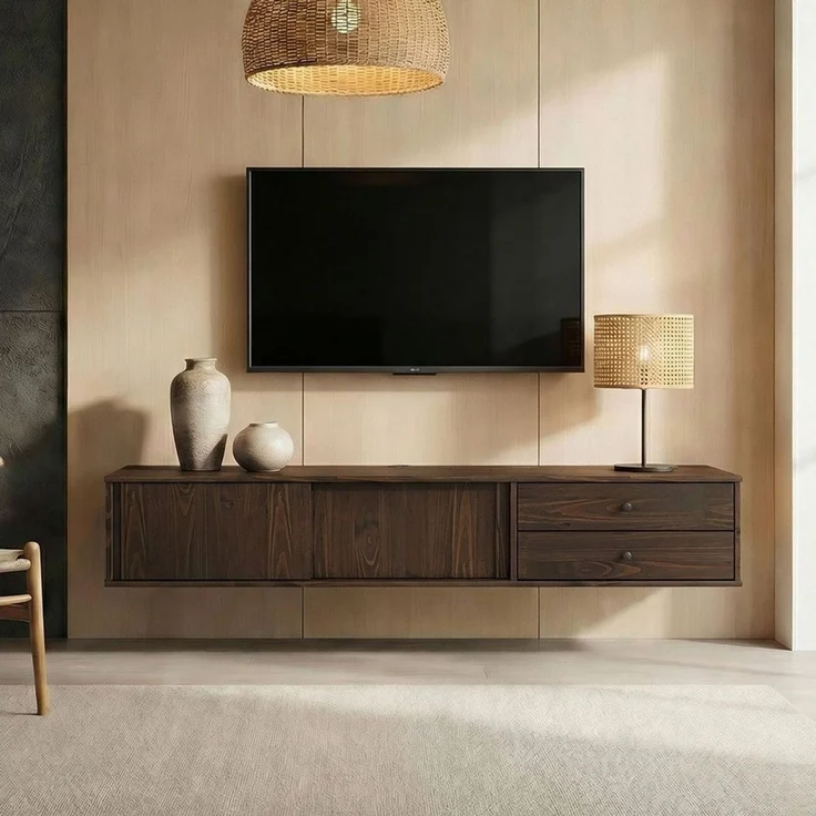 IDIMEX Lowboard SIMONA, TV Lowboard 175 cm hängend Massivholz 2 Schiebetüren Nussbaum Finish – Bild 5