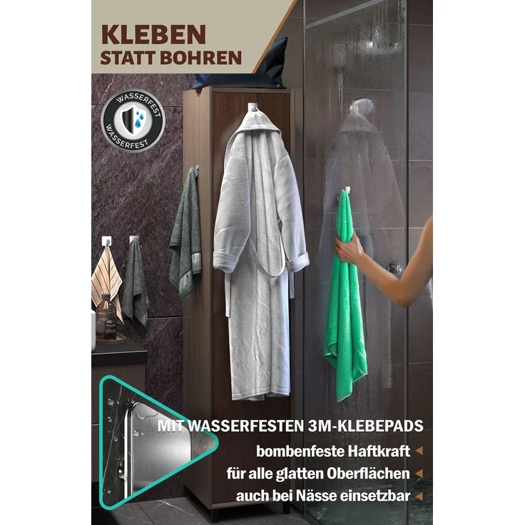 Lindenstein Ovale Klebehaken 6er-Set Silber – Edelstahl V2A, 3M-Klebepads – Bild 4
