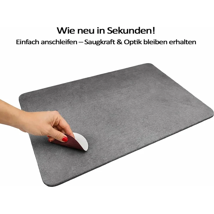BURI Badematte 60x39x1 cm aus Kieselgur grau – rutschfeste Steinmatte, wasserabsorbierend & schnelltrocknend, antibakterielle Duschmatte, langlebiger Badvorleger mit Antirutschmatte – Bild 6