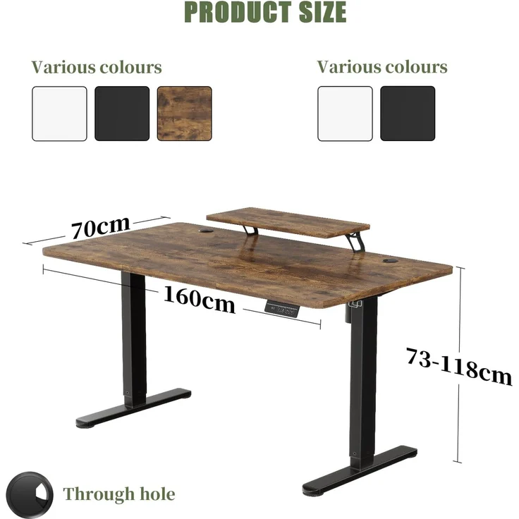 Devoko 160×70cm Elektrisch Höhenverstellbarer Schreibtisch mit Monitorständer, Computer-Schreibtisch, mit 2 Höhen-Speicherfunktionen, Vintagebraun – Bild 3