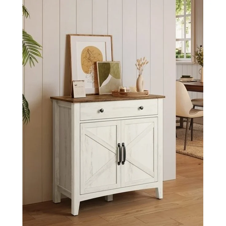 VASAGLE Küchenschrank, Sideboard mit Schubladen, Aufbewahrungsschrank mit Türen, verstellbare Ablage, Landhausstil, für Wohnzimmer Küche, 40 x 80 x 80 cm, vintageweiß-honigbraun BBKDE341W01 – Bild 2