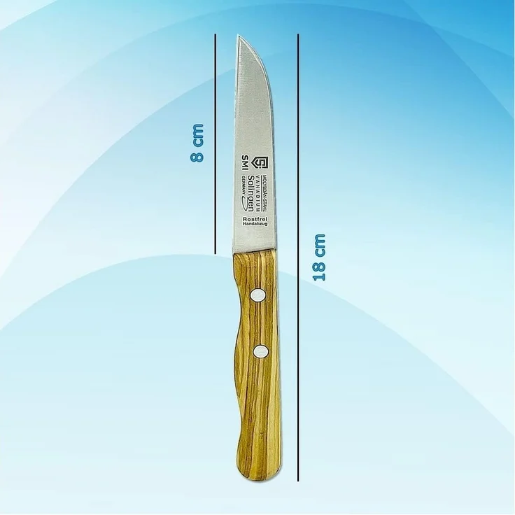 SMI Obstmesser Solingen Schälmesser Set Olivenholz Gemüsemesser Gebogen Gerade – Bild 3
