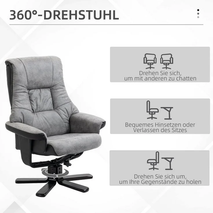 HOMCOM Polsterstuhl TV Sessel mit Liegefunktion (Polstersessel, 2 St), Mikrofaser Grau, 78 x 82,5 x 109 cm – Bild 3