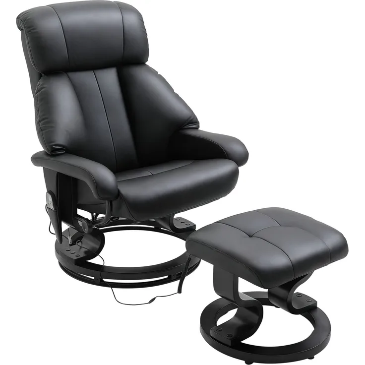 Rayofly-Massagesessel mit Fußhocker, 10 Vibrationspunkte, 145° verstellbare Rückenlehne, Schwarz, H 102 cm x T 76 cm x B 80 cm