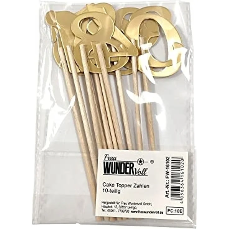 Frau WUNDERVoll Muffinform 10 Deko Topper Zahlen 0-9 gold, (10-tlg) – Bild 3