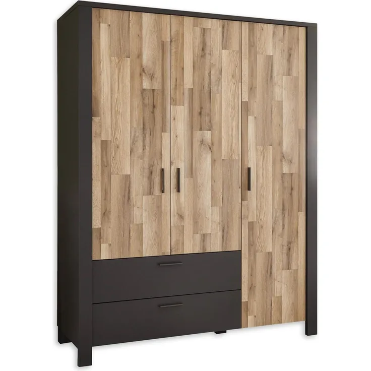 DALLAS Kleiderschrank in Montana Oak Optik, Graphit - Drehtürenschrank 3-türig mit viel Stauraum für das Jugendzimmer - 166 x 214 x 58 cm (B/H/T)