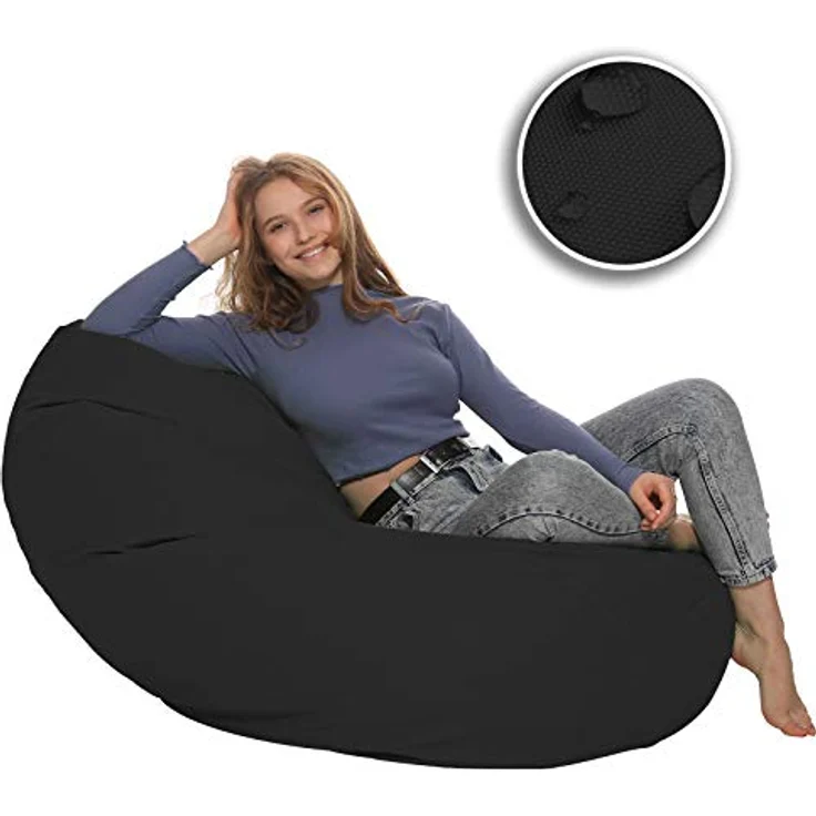HomeIdeal - Sitzsack XXL Bodenkissen für Erwachsene & Kinder - Geeignet für Gaming oder Entspannen - Indoor wie Outdoor da er Wasserfest ist - mit EPS Perlen, Farbe:Schwarz, Größe:XL – Bild 10