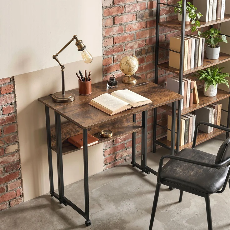 Klappbarer Schreibtisch mit Ablagefach, 80 cm Klapptisch für kleine Räume, Büro, Rustikales Braun--Rustikal-Braun--75x58x80cm--YOUDENOVA – Bild 4
