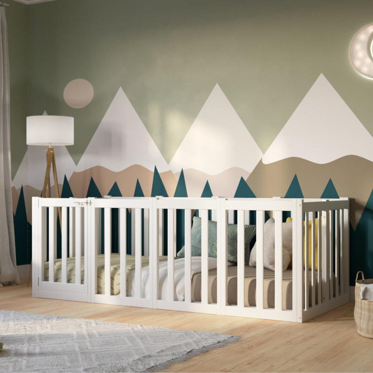 Crazy Pine 'Crazy John' Kinderbett mit hohem Rausfallschutz 73 cm, Holz, Weiß, 90x180 cm