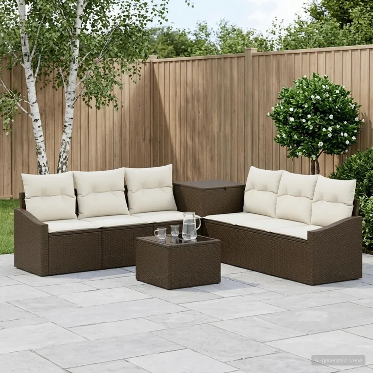 vidaXL Sofa Set 8 stk. Braun und Creme Weiß Polyrattan und Stahl 3448218