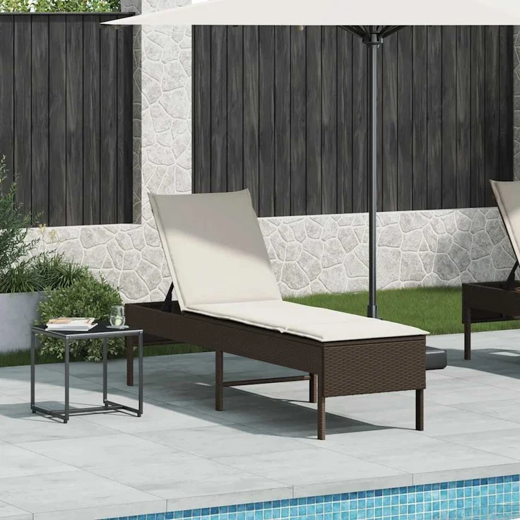 vidaXL Sonnenliege mit Auflage Braun 55x200x44 cm Poly Rattan 4104101 – Bild 2