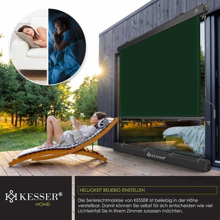 KESSER® Senkrechtmarkise Außenrollo Handkurbelmechanismus Balkonrollo Sonnen-und Sichtschutz, Beschattung Sonnenschutz Außen Rollo mit Kurbel Markisenkasten, Balkon und Terrasse 140x250 cm, Dunkelgrün – Bild 4