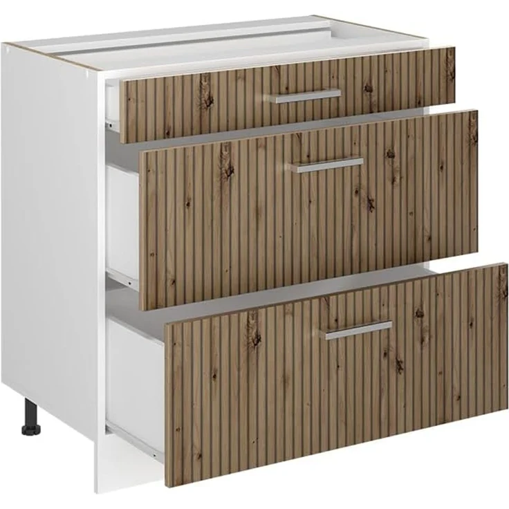 Küchenunterschrank R-Line Anthrazit Hochglanz/Weiß 80 cm mit 3 Schubladen Arbeitsplatte Goldkraft Eiche Vicco – Bild 5