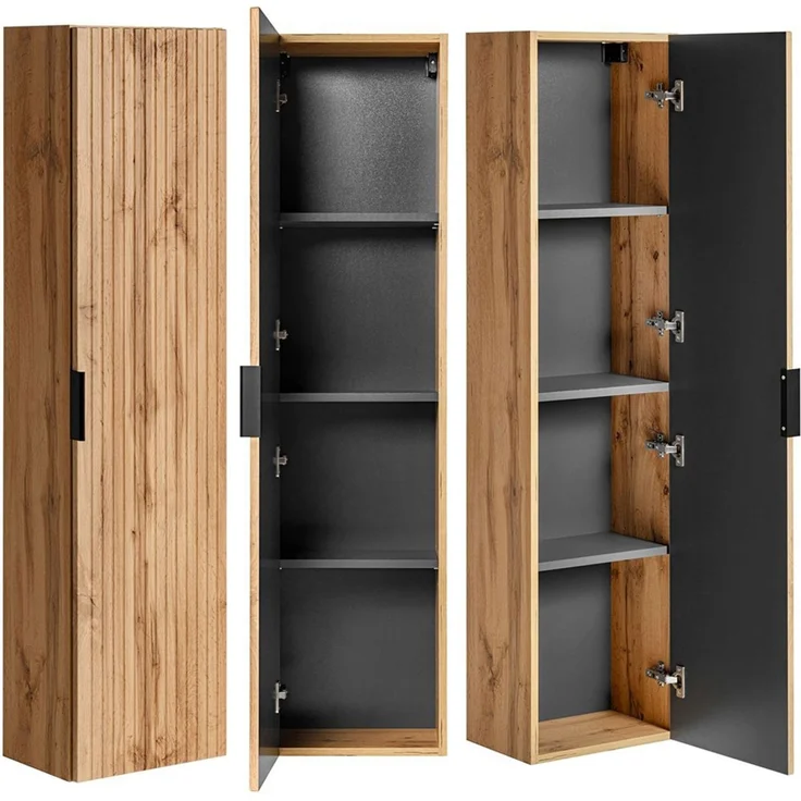 Badmöbel Set mit 121cm Waschtisch ADELAIDE-56 Wotaneiche Rillenoptik, B/H/T ca. 170/200/46 cm – Bild 6