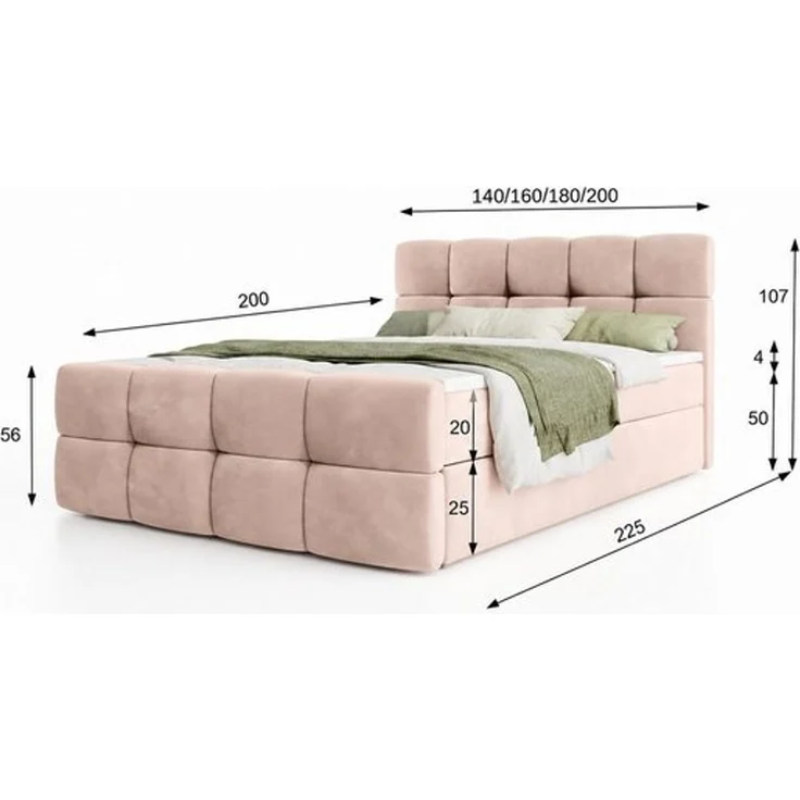 thematys Boxbett mit Bettkasten 200x200cm, mit Bonnellfederkernmatratze H3, Bouclé/Velours, mit Stauraum, mit 3 cm Topper, Schwarz (Velluto 20), Art.-Nr. S04GH0RGTMO – Bild 6