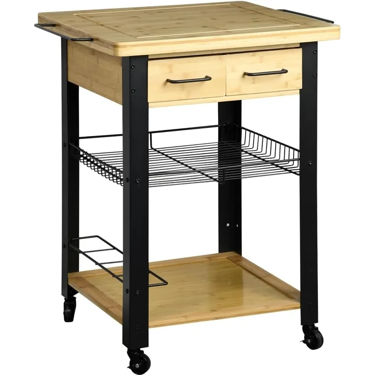 Kesper | Küchenwagen, Material: FSC-zertifizierte Faserplatte, Maße: B: 71 x H: 88 x T: 60cm, Farbe:Natur/schwarz | 25891 13