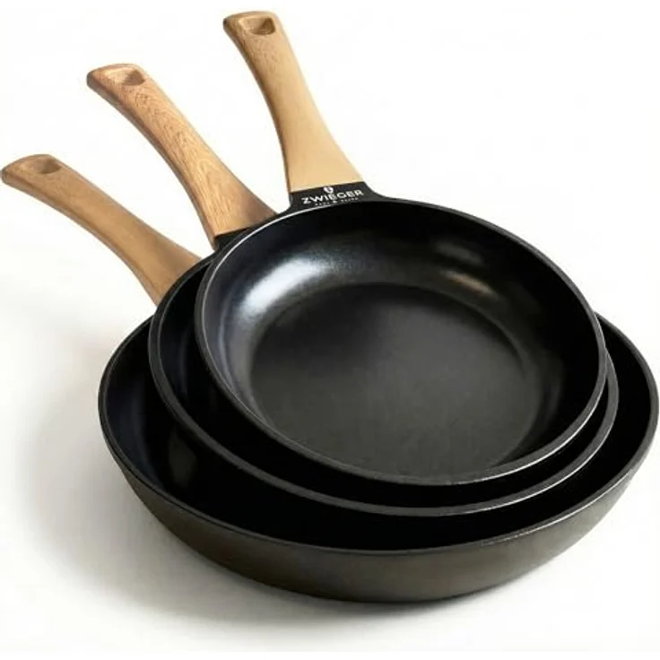 ZWIEGER Keramik Pfannenset ohne PTFE und PFOA – Pfannen PFAS frei, Aluguss, für alle Herdarten (inklusive Induktion) geeignet - Keramikbeschichtung, 28 cm, 24 cm und 20 cm – Bild 2