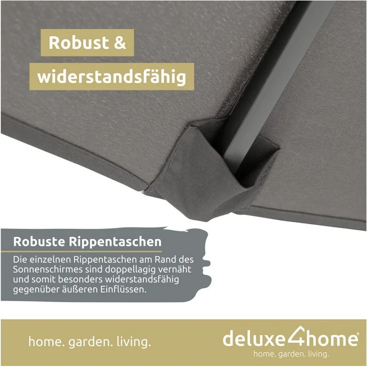 deluxe4home Sonnenschirm Ampelschirm Ø270 cm mit Ständer & Schutzcover I Terrassenschirm, Mit Handkurbel – Bild 2