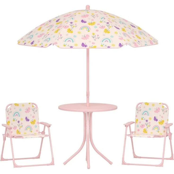 AIYAPLAY Garten-Kindersitzgruppe Kindersitzgarnitur, (mit Tisch, Klappstuhl, Sonnenschirm, 4-tlg, für Camping, 2-5 Jahre Kinder), Rosa – Bild 4