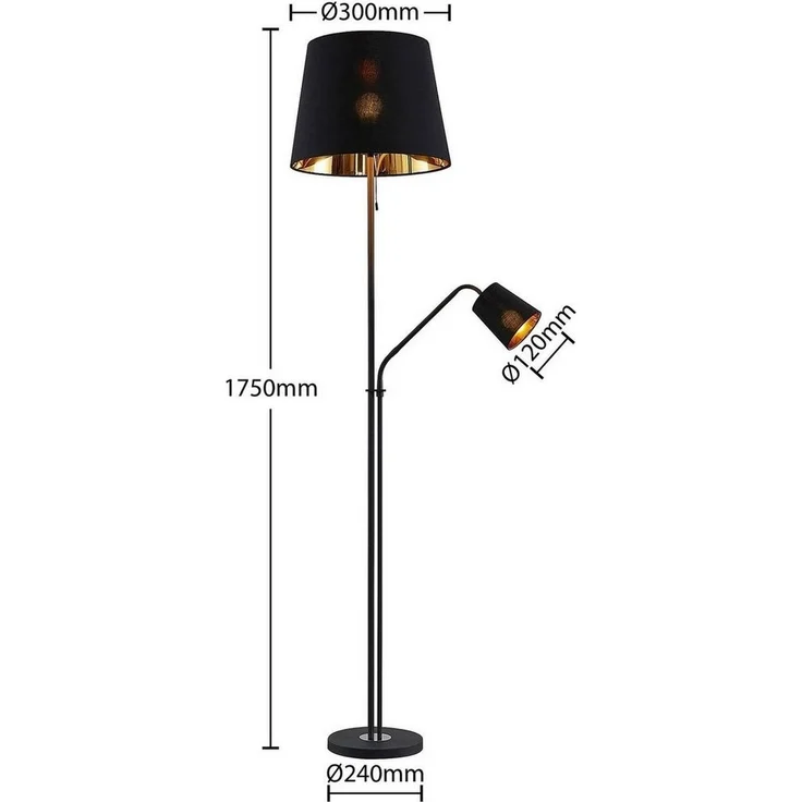 Lindby Stehlampe Efalia, Metall, Schwarz IP20, 1 x 15 W E27 + 1 x 10 W E14 – Bild 3