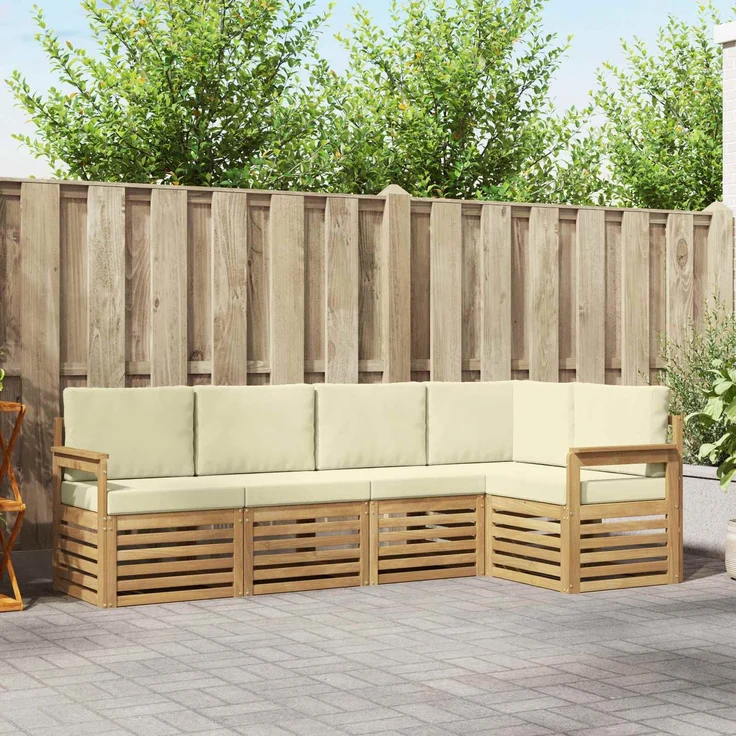 vidaXL Outdoor-Sofagarnitur 5 stk. 5-Sitzer Weiß und Creme Polyester 3391820 – Bild 1