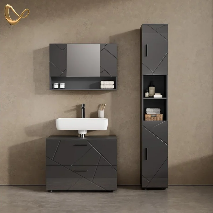 Livinity® Badezimmerspiegelschrank Ronco, Anthrazit Hochglanz, 80.1 x 55 cm (1-St) – Bild 1