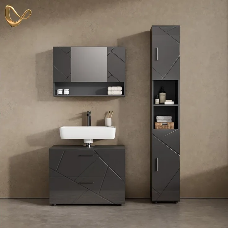 Livinity® Badezimmerspiegelschrank Ronco, Anthrazit Hochglanz, 80.1 x 55 cm (1-St)
