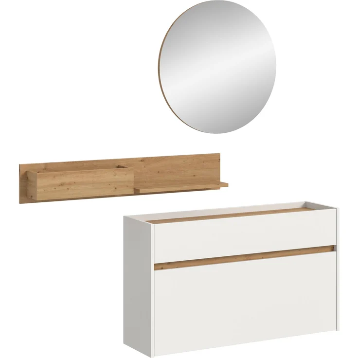 Garderobenkombination B/H/T: 197x140x32 cm in weiß Nachbildung und Artisan Oak Nachbildung – Bild 1