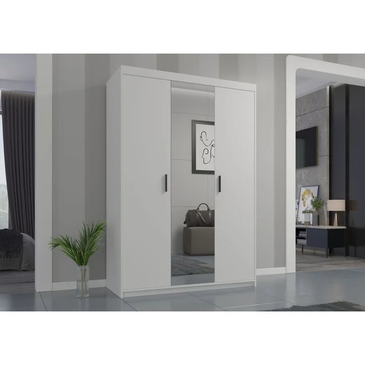 AX LIVING Storicos 3T 3-türiger Kleiderschrank mit Spiegel Weiß 133 cm – Bild 4
