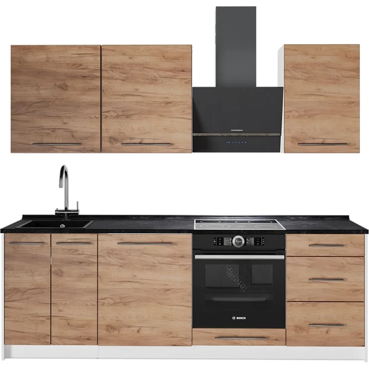 Küchenzeile Fame-Line Goldkraft Eiche/Weiß 230 cm, AP Anthrazit Vicco – Bild 1