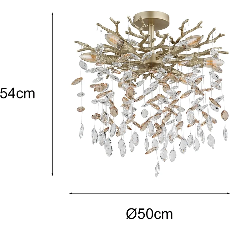 LED Deckenleuchte Gold 6-flammig Glas Kristall 2-farbig Ø 50cm – Bild 4