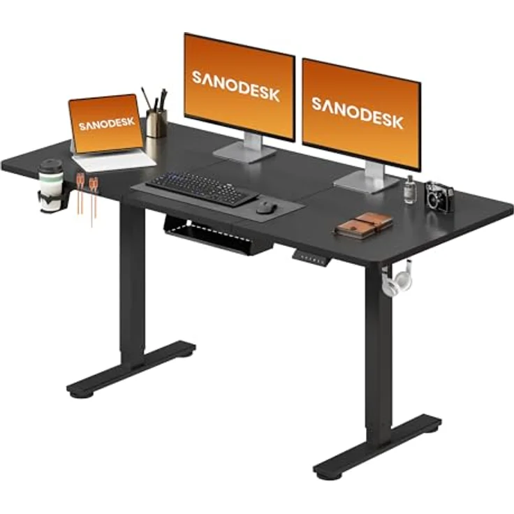 SANODESK Höhenverstellbarer Schreibtisch 140x60 cm Schreibtisch Höhenverstellbar Elektrisch Ergonomischer Steh-Sitz Tisch Computertisch für Heimbüro Homeoffice(schwarz) – Bild 2