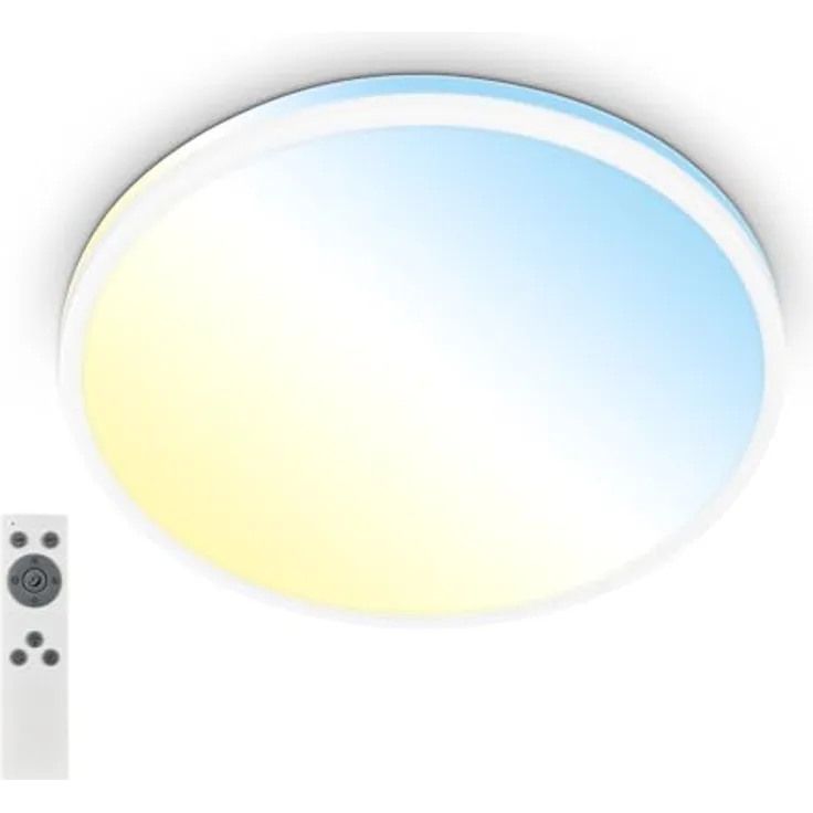 BRILONER - LED Deckenlampe mit Fernbedienung, warmweiß bis kaltweiß, stufenlos dimmbar, LED Lampe, LED Deckenleuchte, Wohnzimmerlampe, Küchenlampe, Deckenbeleuchtung, 33x6 cm, Weiß