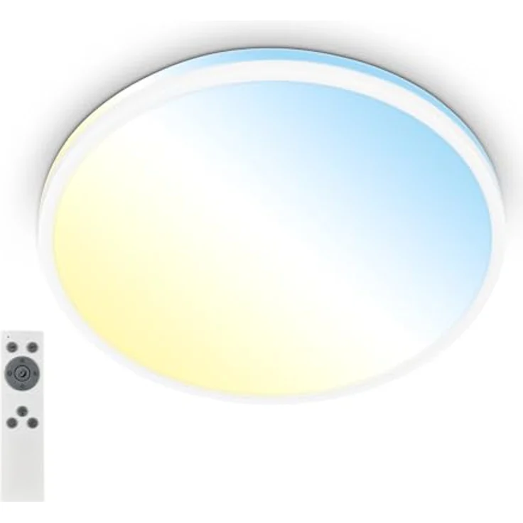 BRILONER - LED Deckenlampe mit Fernbedienung, warmweiß bis kaltweiß, stufenlos dimmbar, LED Lampe, LED Deckenleuchte, Wohnzimmerlampe, Küchenlampe, Deckenbeleuchtung, 33x6 cm, Weiß – Bild 1