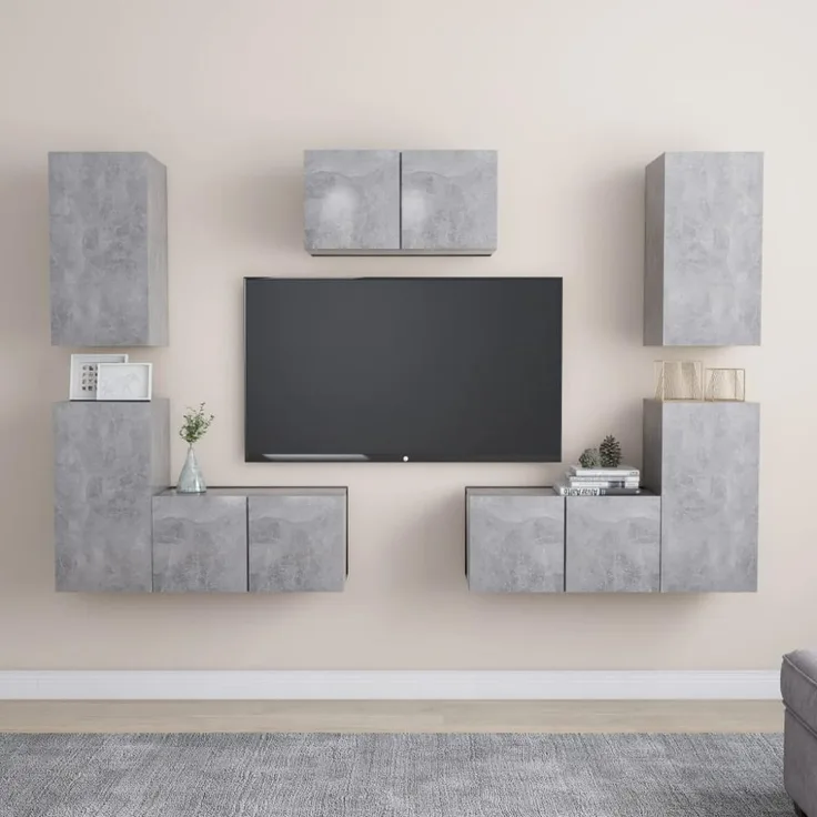 7-tlg. TV-Schrank-Set Betongrau Spanplatte [3079091]