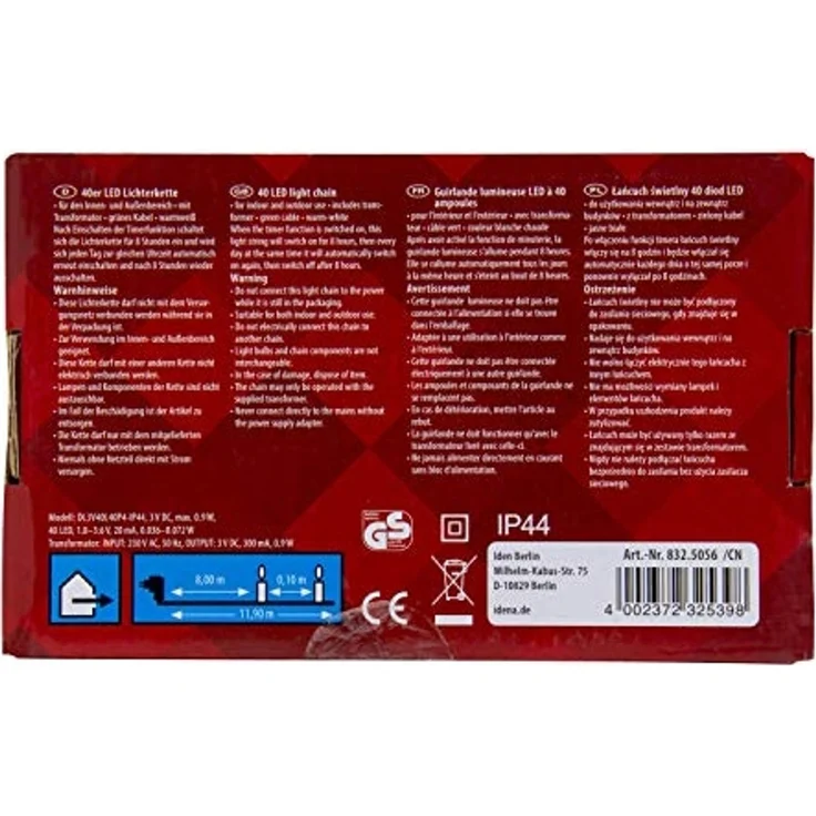 Idena LED-Lichterkette Idena 8325056 - LED Lichterkette mit 40 LEDs in Warmweiß, 8 Stunden – Bild 2