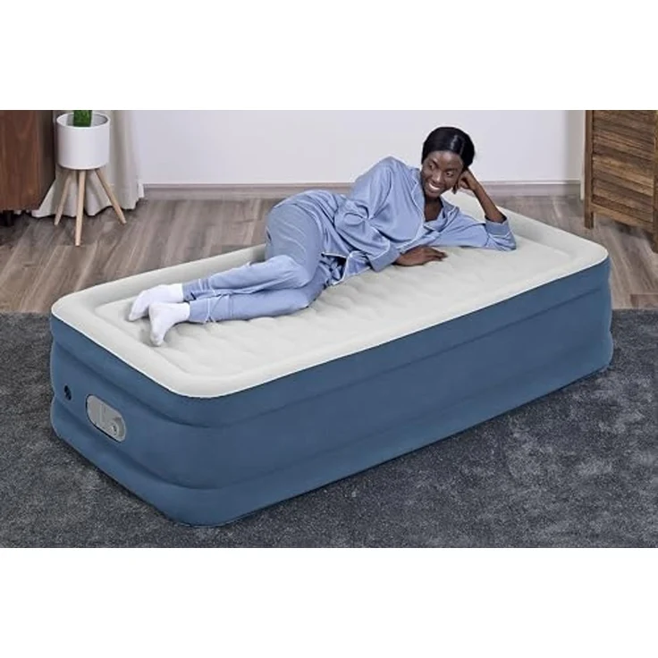 Bestway AlwayzAire Single-Luftbett mit integrierter Doppelpumpe, 191 x 97 x 46 cm, 1 Person, Bis 150 kg, Vinyl, USB-Anschluss, Nachtlicht, DEKRA-geprüft, Aufbewahrungstasche und Reparaturflicken – Bild 5