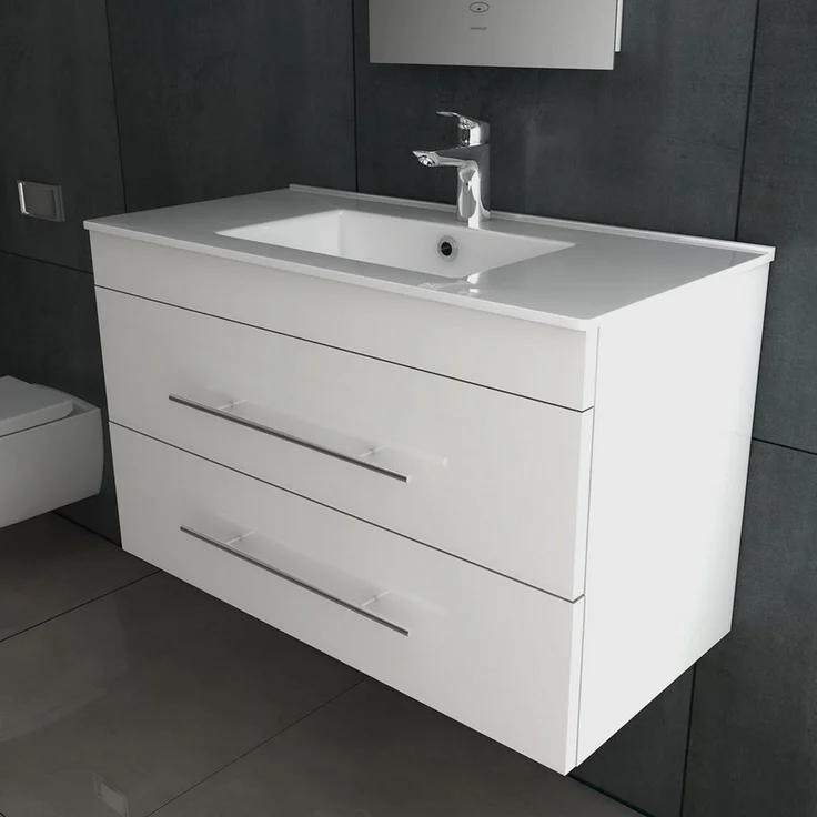 Alpenberger Badmöbel-Set - Bad Waschbecken mit Unterschrank - Waschtisch-Set Vormontiert, (2-tlg, Badezimmerunterschrank mit Waschbecken), Gästebad Waschtisch in Weiß mit Nano & Softclose Schubladen – Bild 3